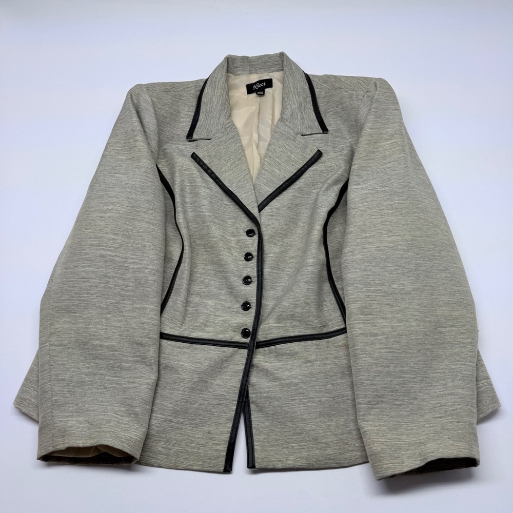 Nicci Gray Heathered Blazer Jacket Black Faux Leather Trim Plus Size 22W